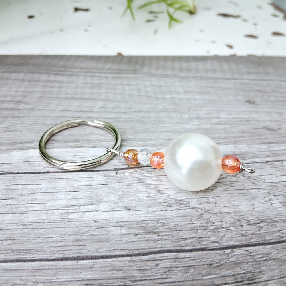 2/$10 Orange Beaded Key Holder, Keychain, Key Ring